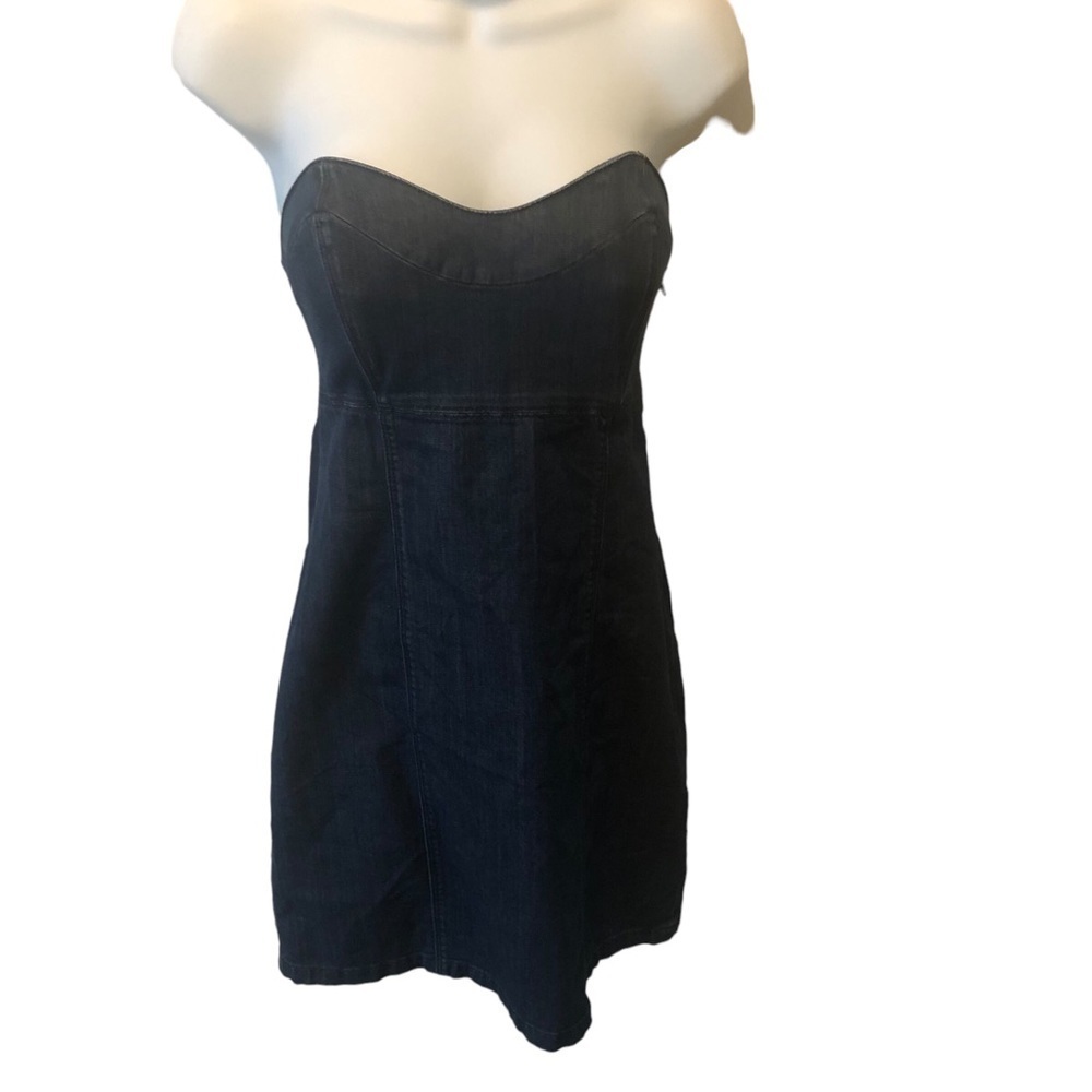 Y2K JUICY COUTURE Denim Strapless Mini Dress Smocked Back Stretch M Bachelorette